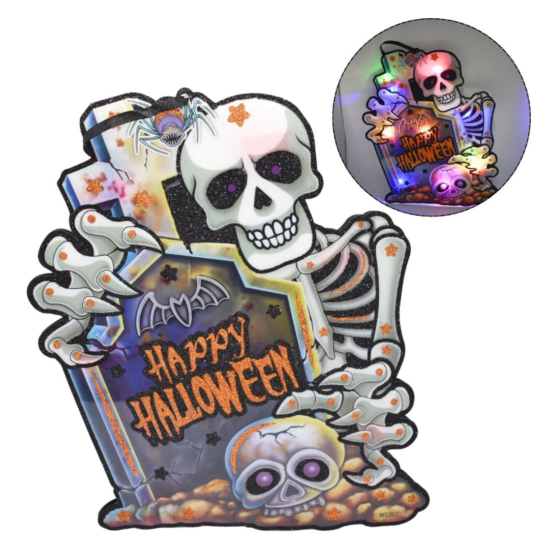 Cartel Colgante De Halloween Con Luces 30x24cm