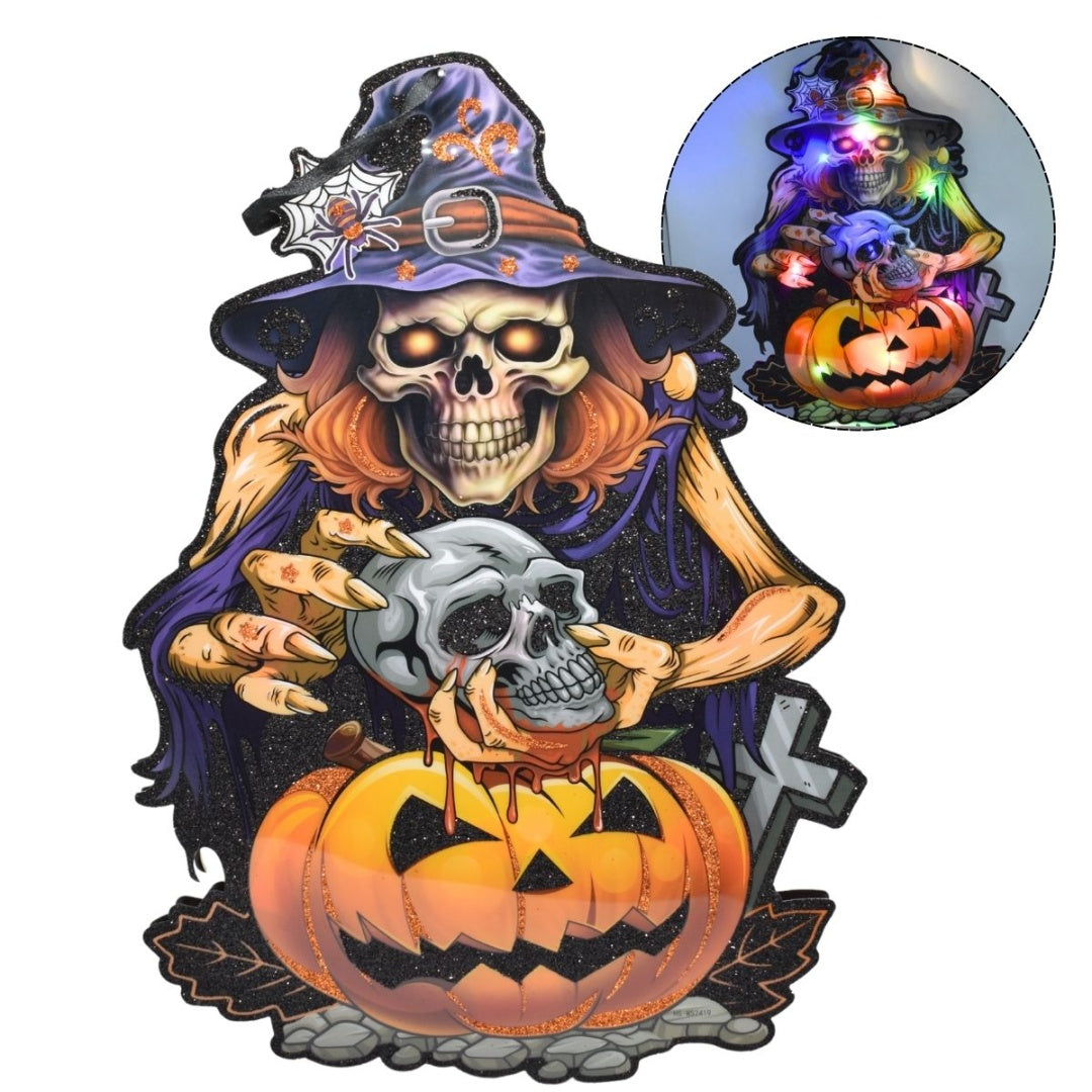 Cartel Colgante De Halloween Con Luces 30x24cm