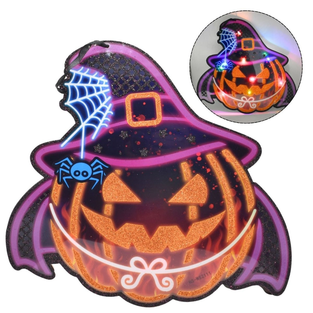 Cartel Colgante De Halloween Con Luces 30x24cm