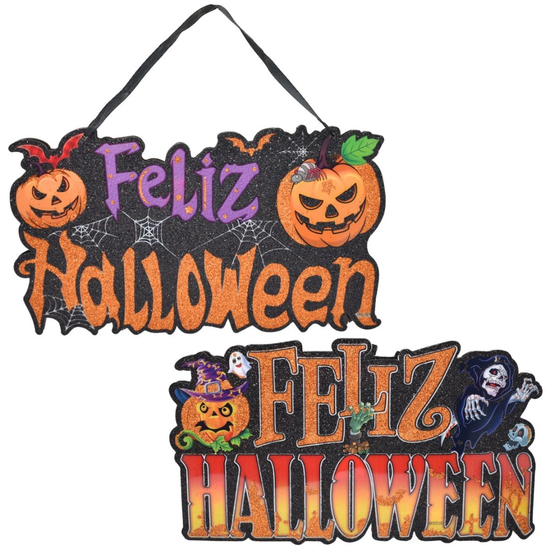 Cartel Colgante De Halloween Con Luces 30x24cm