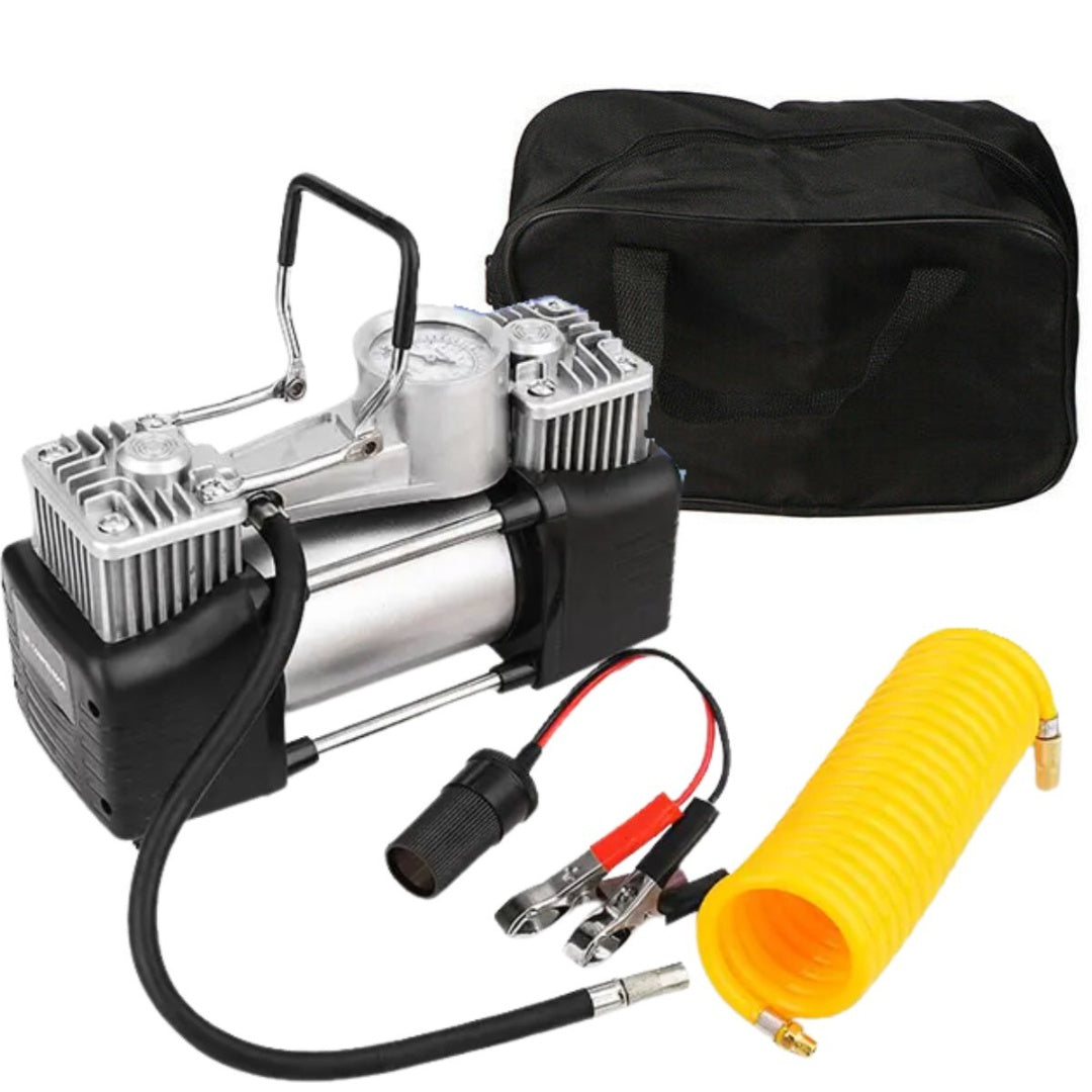 Compresor Aire Doble 2 Piston / Cilindro 12v Auto Veoquiero Color Negro