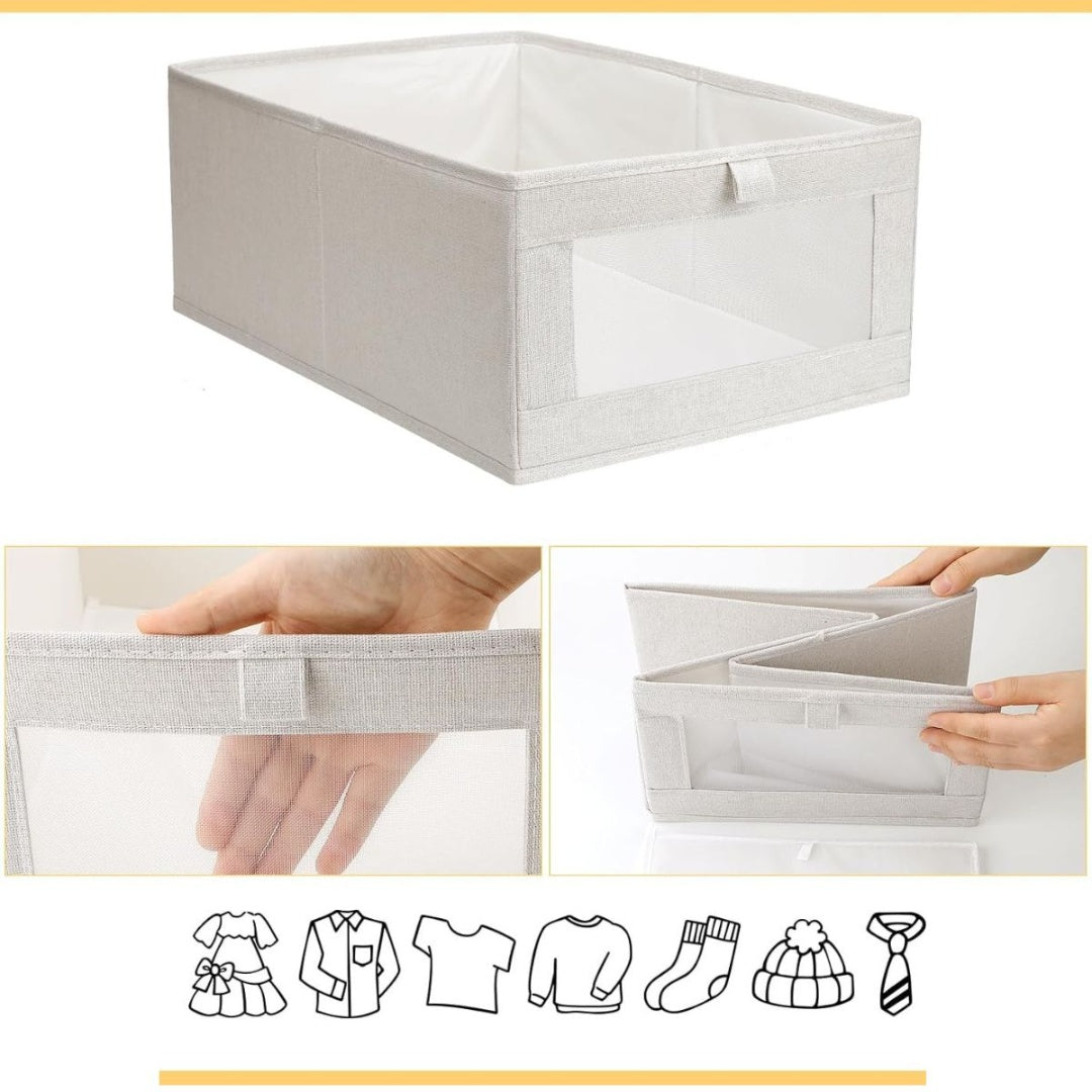 Canasto Plegable De Tela Blanco 40x27x17cm