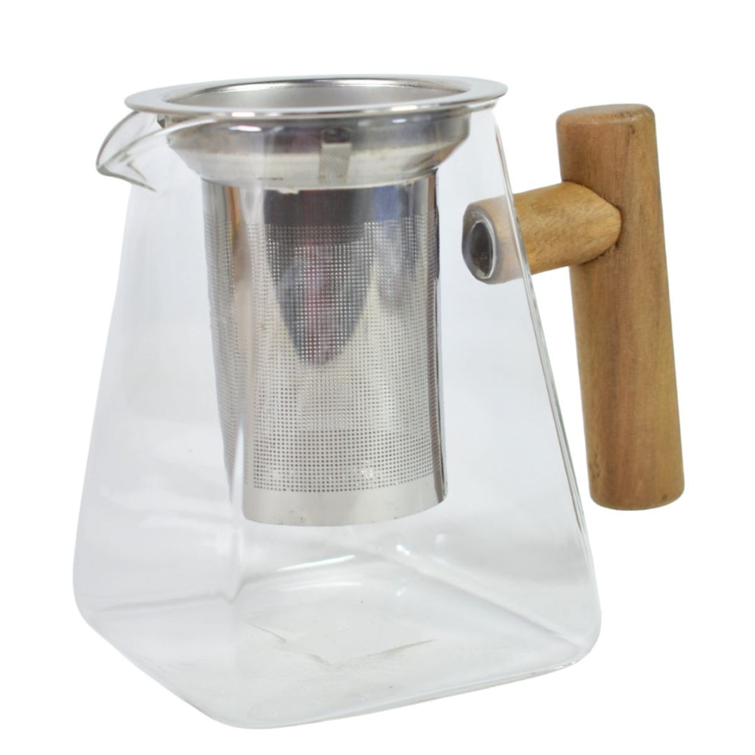 Tetera De Vidrio Con Infusor 550ml Mango De Madera