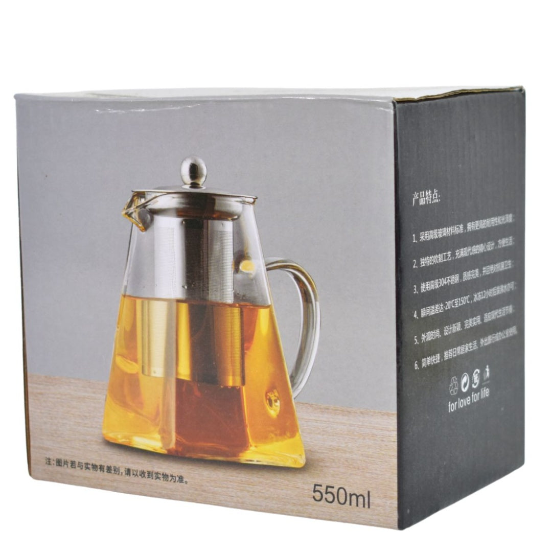 Tetera De Vidrio Con Infusor 550ml Mango De Madera