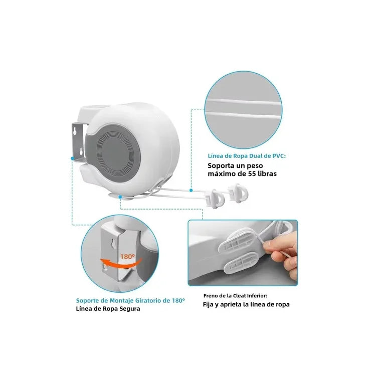 Tender De Ropa Doble Linea 13mts Tendedero D Pared Retractil
