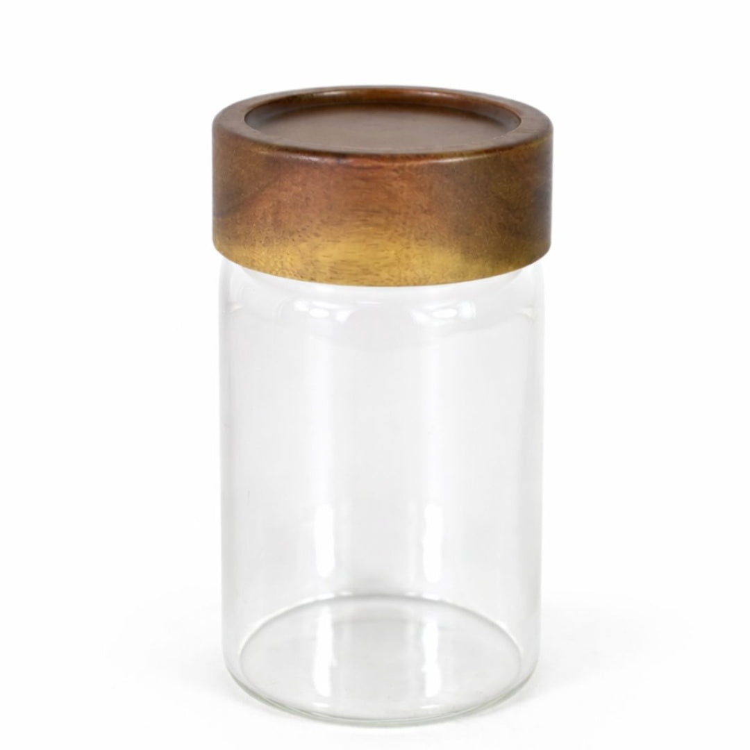 Recipiente De Vidrio Con Tapa De Madera 13x6.5cm Único