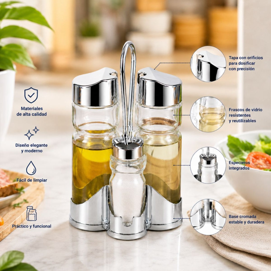 Set De 4 Condimenteros Con Soporte