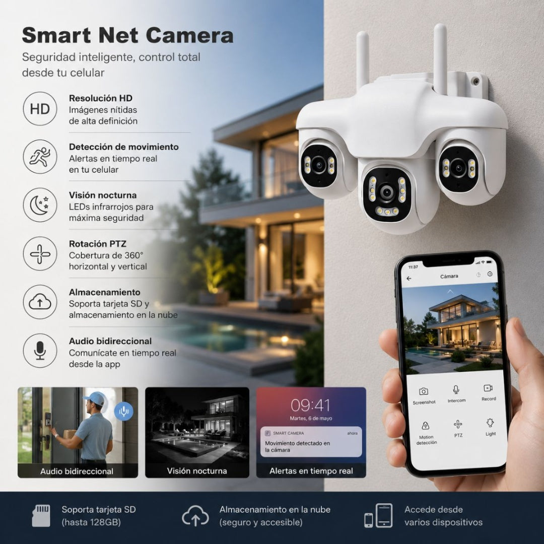 Cámara De Seguridad Wifi 3 Lentes V380