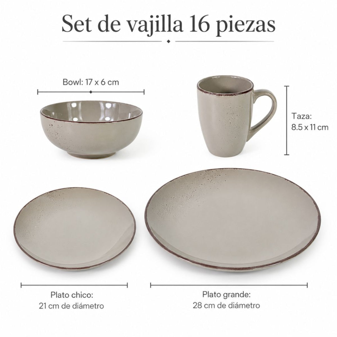 Set De Vajilla Para La Cocina Hogar En Cerámica 16pcs Crema