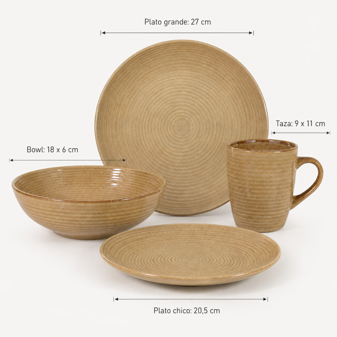 Set De Vajilla Para La Cocina Hogar En Cerámica 16pcs Crema