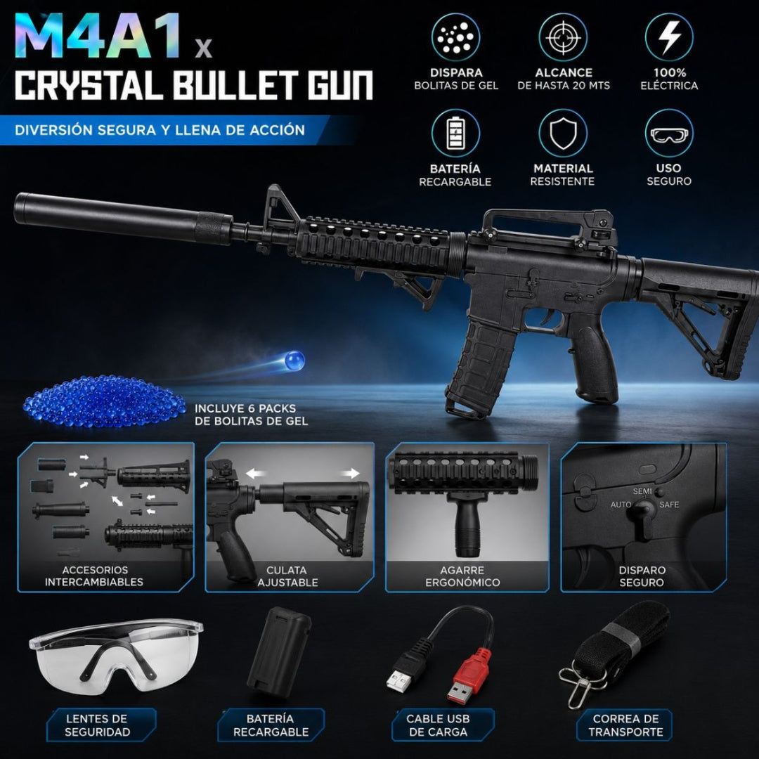 Rifle Recargable Pistola Balines De Hidrogel Y Mira Ajustable