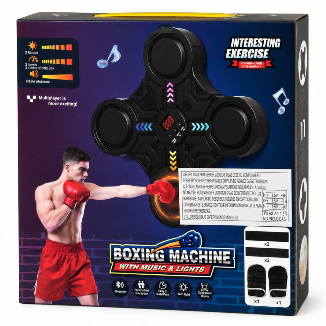 Máquina De Boxeo Musical Pared Con Luces + Guantes Incluidos Negro