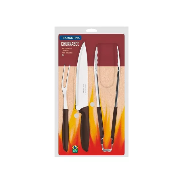 Juego de asado grande 3 piezas, cuchillo, pinza, pincho tramontina
