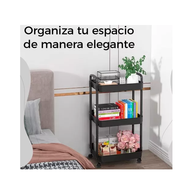 Carro organizador 3 estantes con ruedas multiuso de plastico