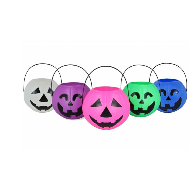 Balde Calabaza Color Fluor Caramelera Halloween 18 Cm